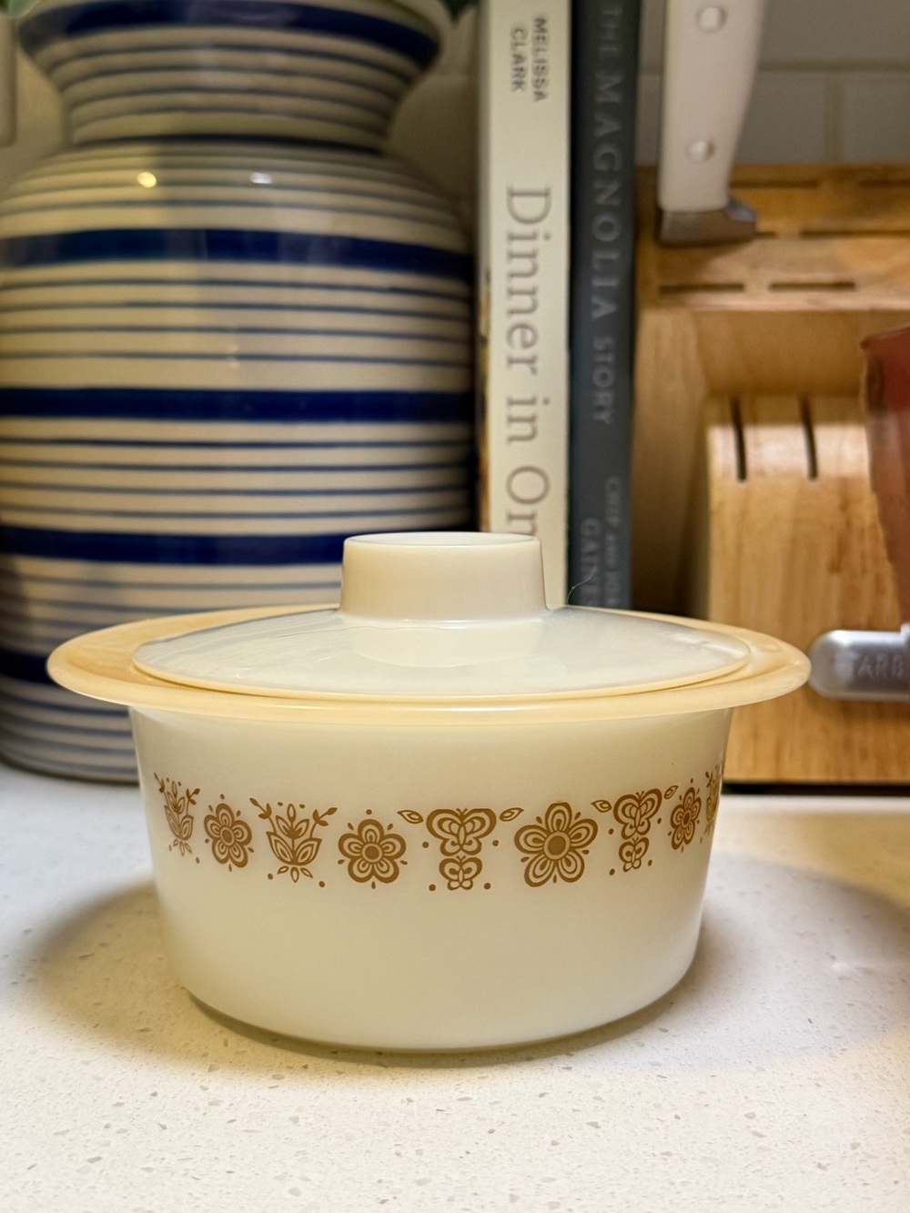 Pyrex Vintage Butterfly Gold Butter Tub Dish with Plastic Lid